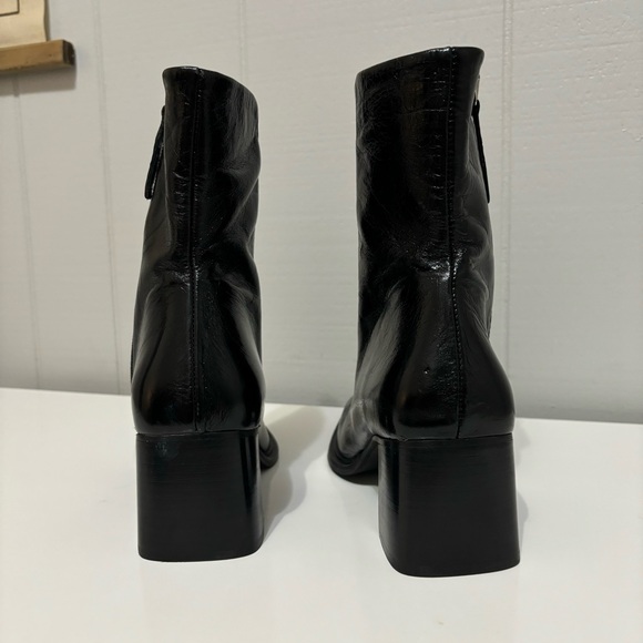 Women’s Black Leather ASOS Square Toe Side Zipper Chunky Block Heel Ankle Boots - Picture 4 of 10